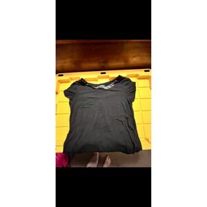 Joan  Vass New York Black Tee Top Womens Short Sleeve Crew Neck Casual